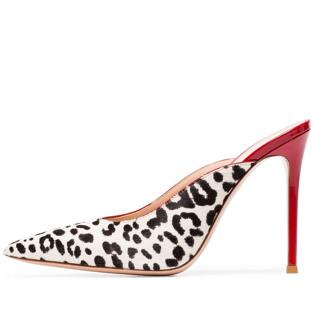 White Leopard Print Horsehair High Heels