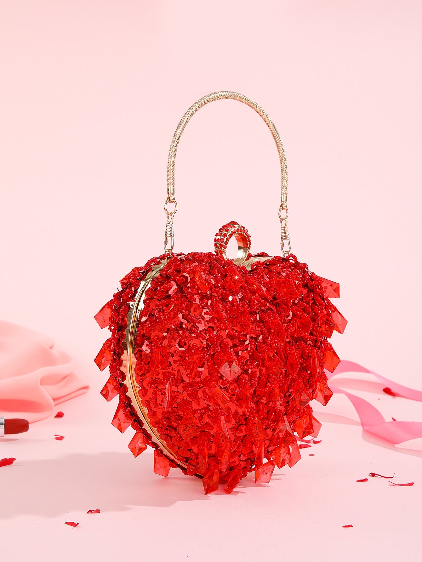 Embroidered Beaded Heart-shaped Dinner Bag