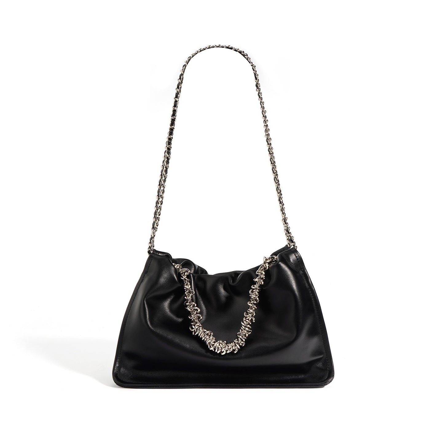 Design Genuine Leather Chain Pleated Cloud Bag