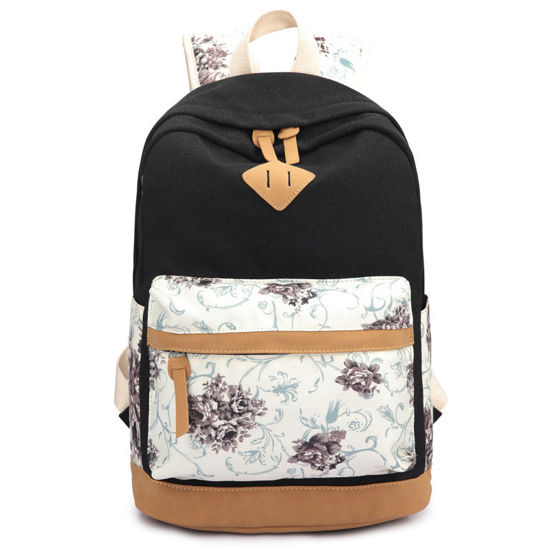 Embroidered Floral High School Student Schoolbag