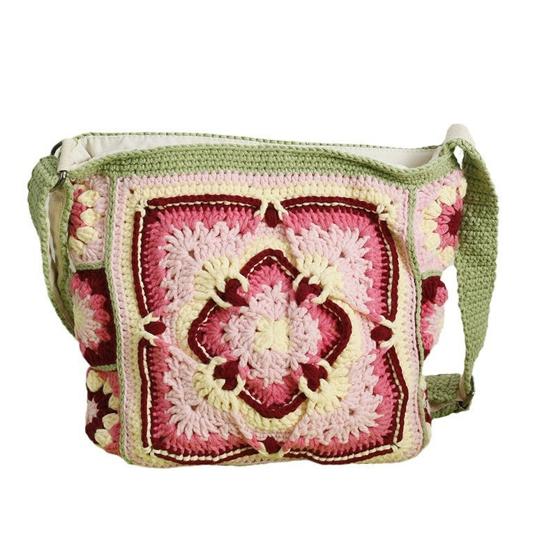 Bohemian Style Hand-woven Grandmother Plaid Crossbody Bag