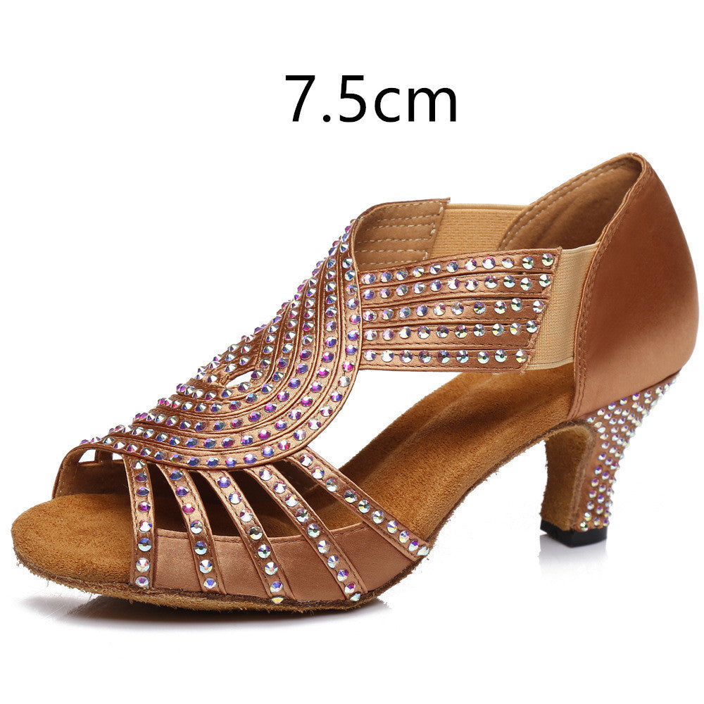 Latin Dance Shoes Hot Color Diamond Bright High Heel Soft Bottom