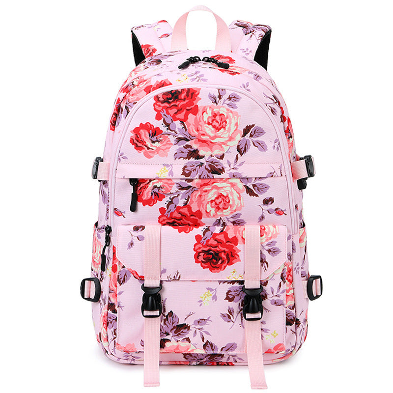 Mochila multifuncional con diseño de flores y transferencia térmica para mujer