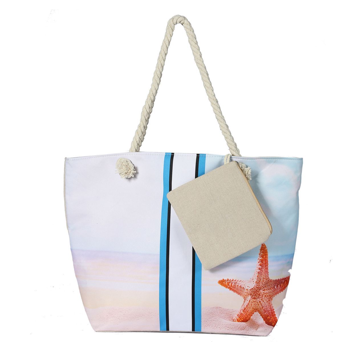 Bolsa de lona para playa para mujer, impermeable, grande, para viaje, con cremallera, reutilizable, para hacer la compra