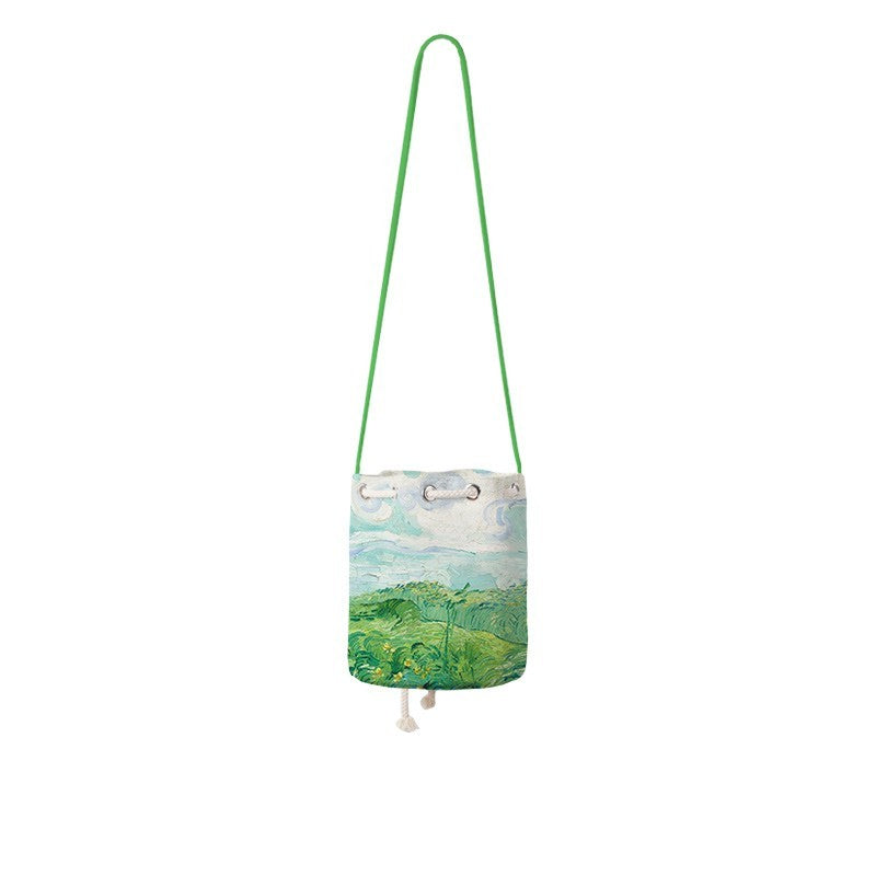 Bolso bandolera de lona con diseño de pintura al óleo de campo de trigo con diseño vintage