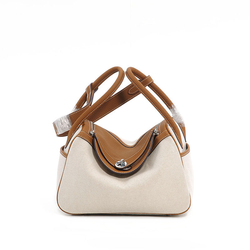 Canvas With Top Layer Cowhide Portable Shoulder Bag