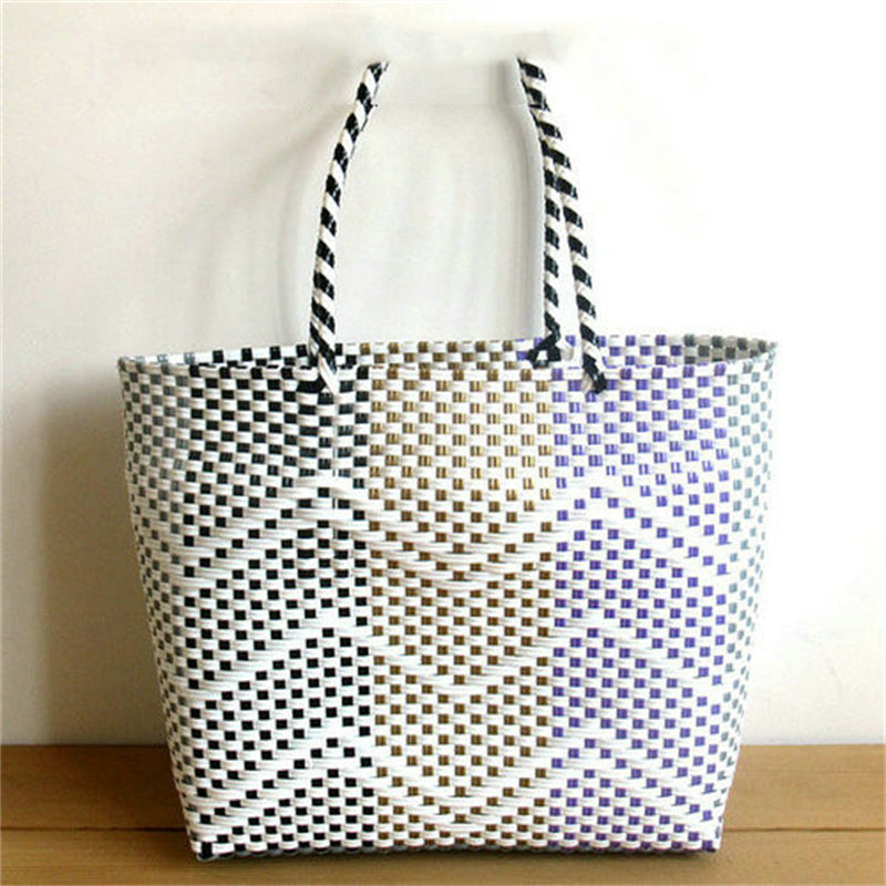 Women's Woven Wavy Tote Shopping Basket