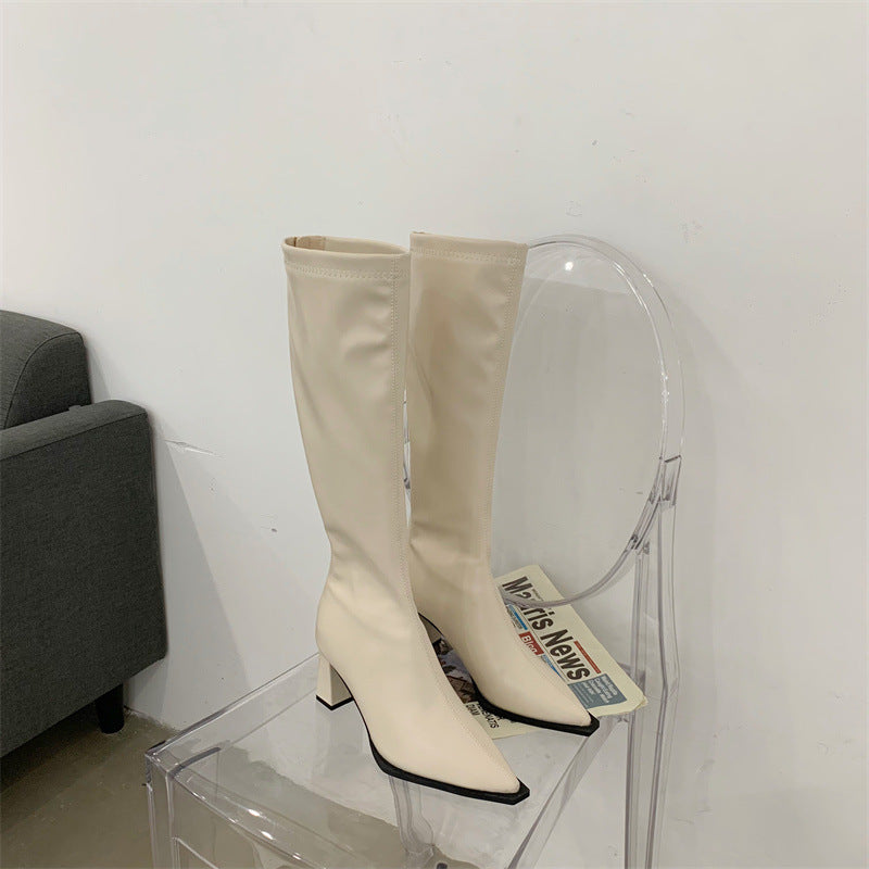 Leisure Super Fiber Coarse Heel High Boots Female