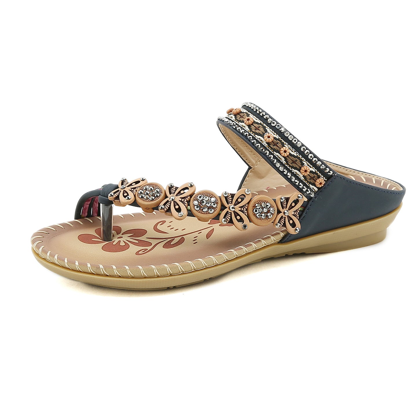 Bohemian Folk Style Rhinestones With Clip Toe Slippers