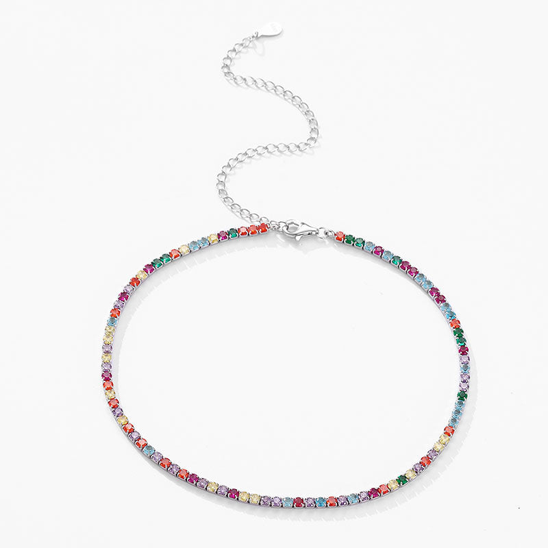 Women's Sterling Silver Rainbow Diamond Bracelet And Necklace Set