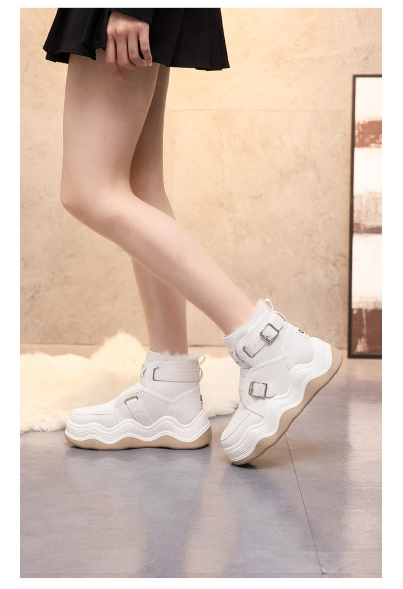 Woolen Cotton Thick Bottom Elevator Shoes Student Sports High Top