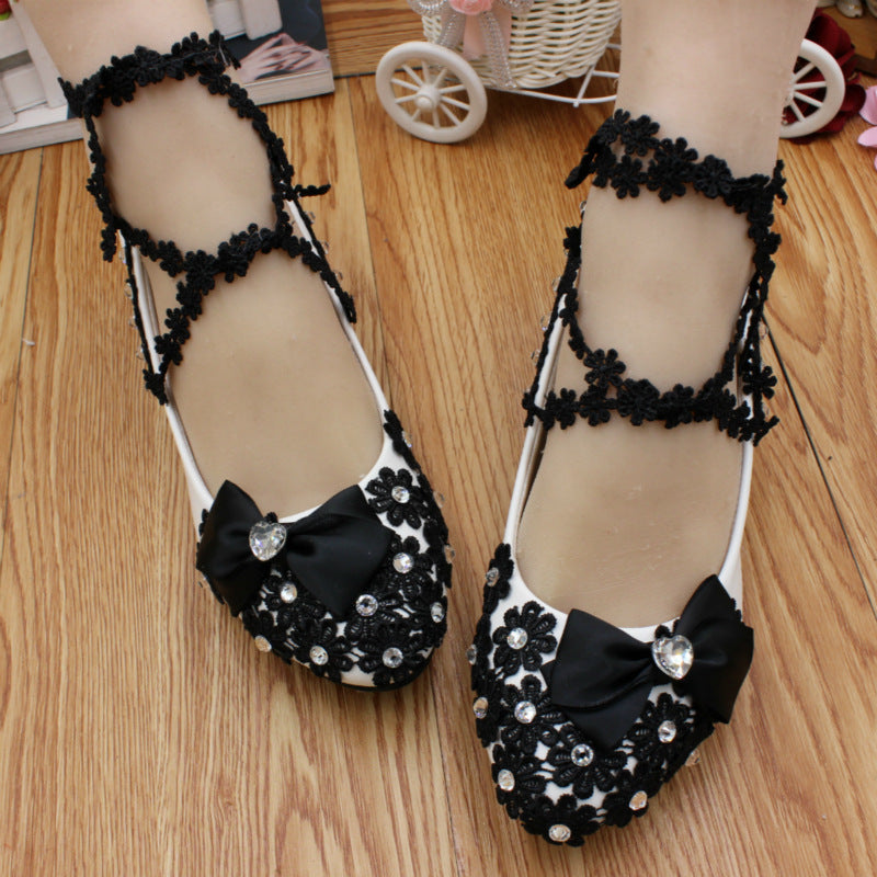 Women's Fashion Black Bow Women's Wedding Shoes