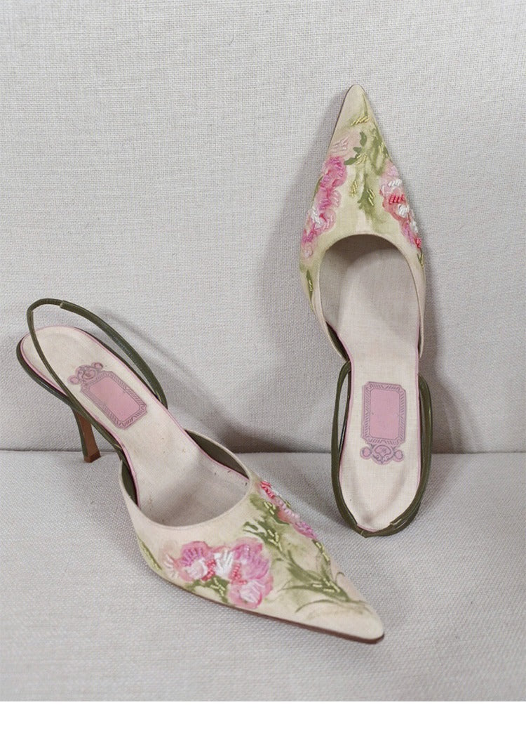 Vintage Pointed Embroidered High Heels