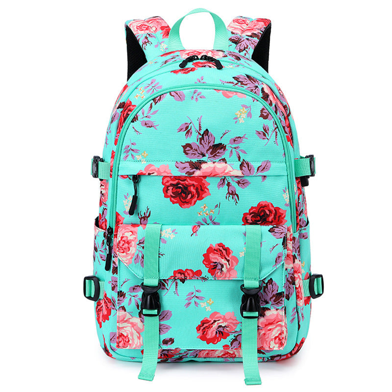 Mochila multifuncional con diseño de flores y transferencia térmica para mujer