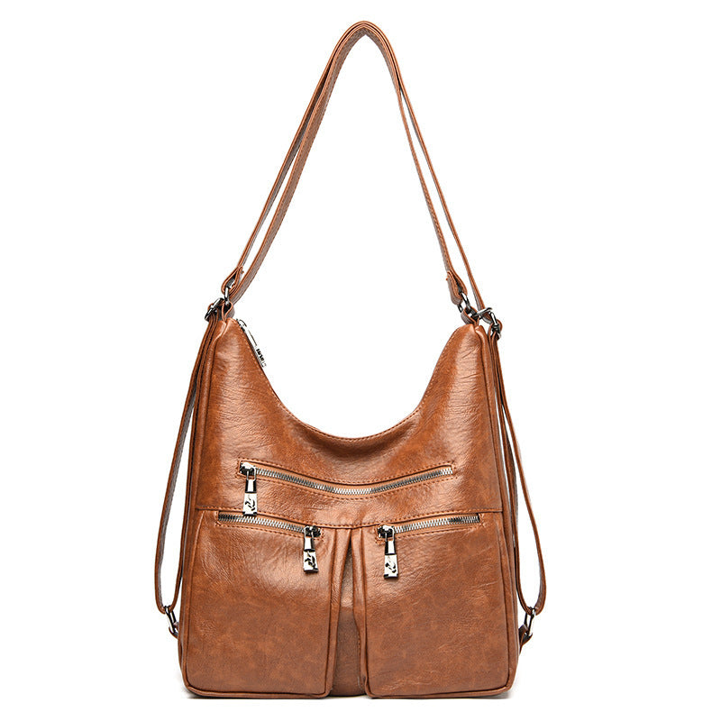 Sheepskin Pattern Washed Solid Color Large Shoulder Bag