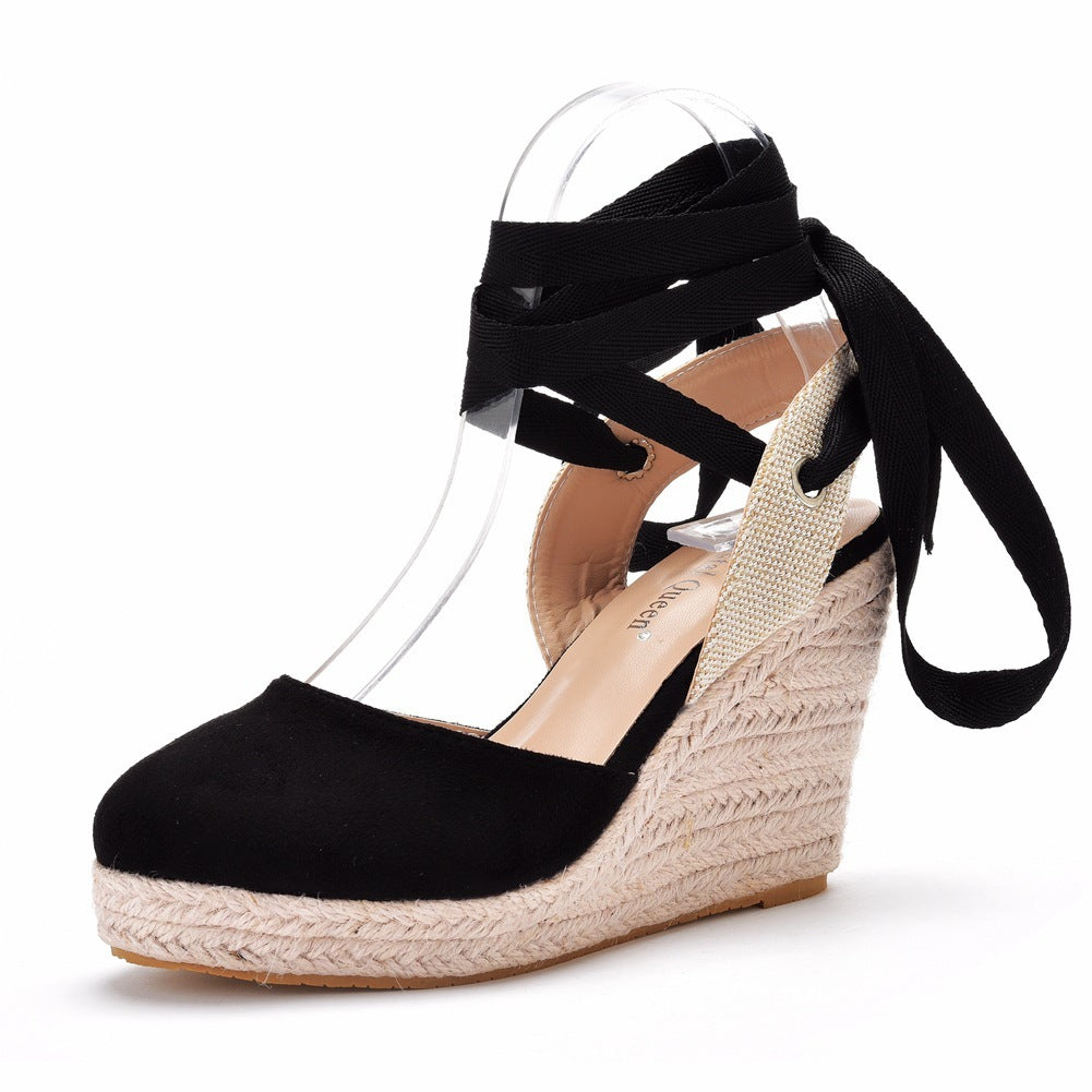 Sandalias de cuña con plataforma y punta redonda estilo bohemio para mujer