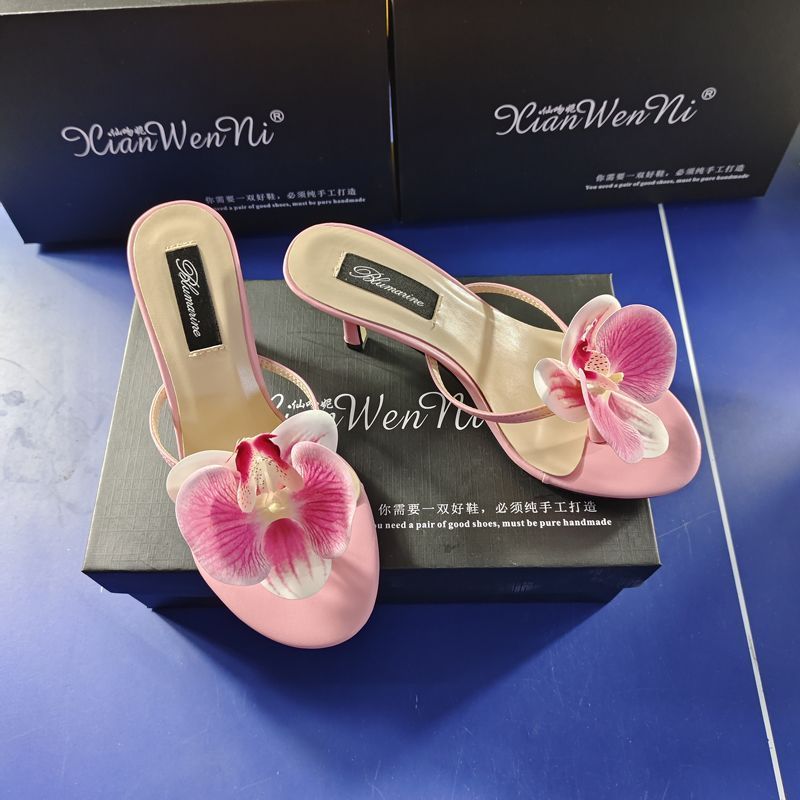 Women's Summer Fashion Flower High Heel Slippers