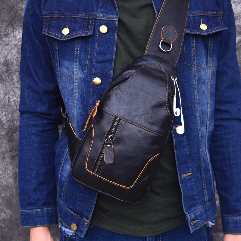 Men's Fashion Head Layer Cowhide Shoulder Crossbody Bag