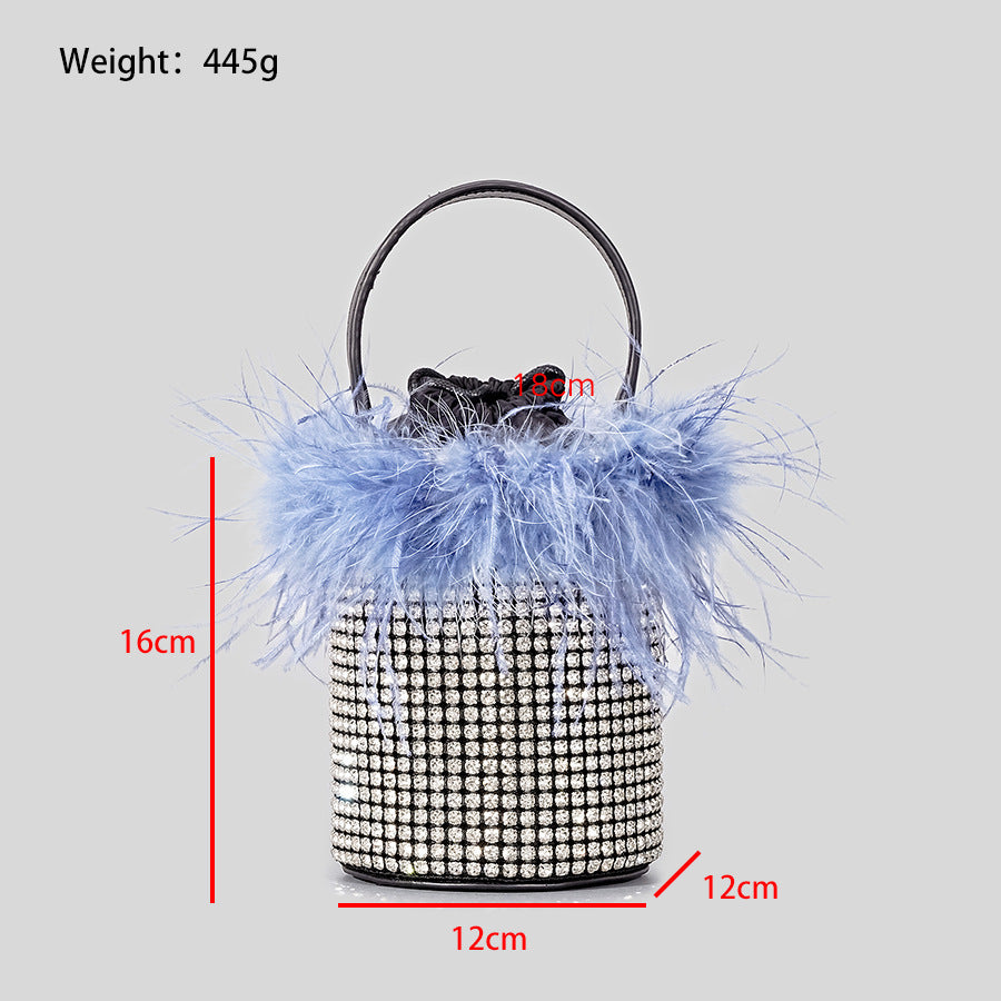 Plush Bucket Bag Female Bling Hot Drilling