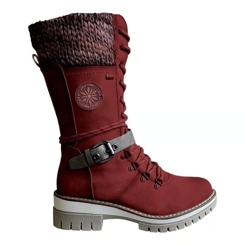 Botas Martin de invierno de tacón alto cuadrado con punta redonda y costura en talla grande