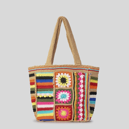 Vintage Floral Wool Woven Bag Women's Ethnic Style Handmade Crochet