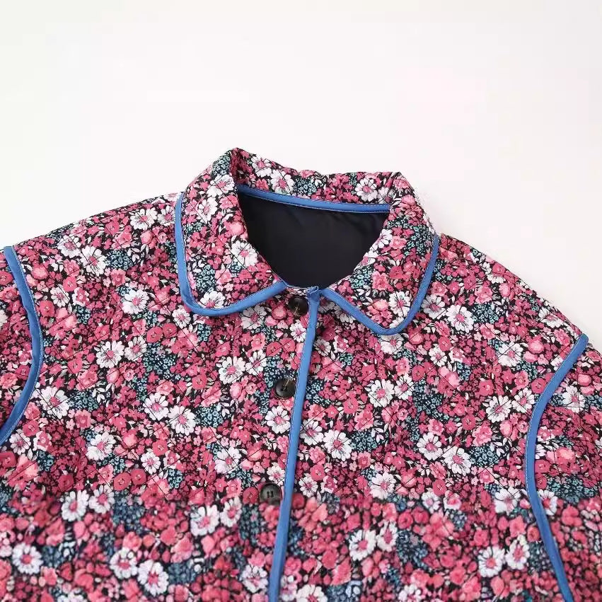 Chaqueta de algodón con estampado floral pequeño y solapa