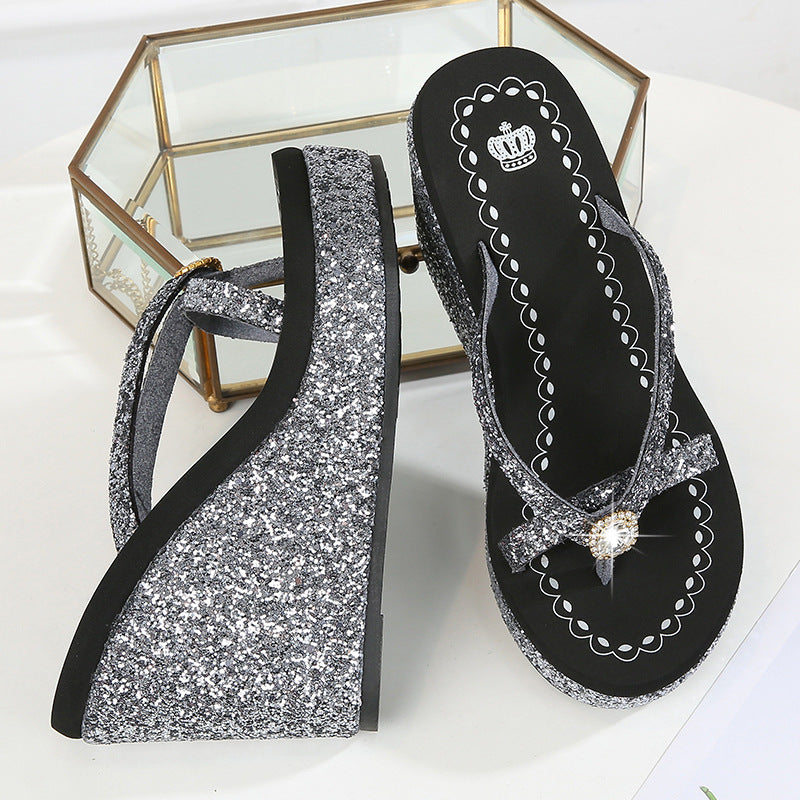 Chanclas de plataforma con tacón ultra alto y diamantes de imitación para mujer