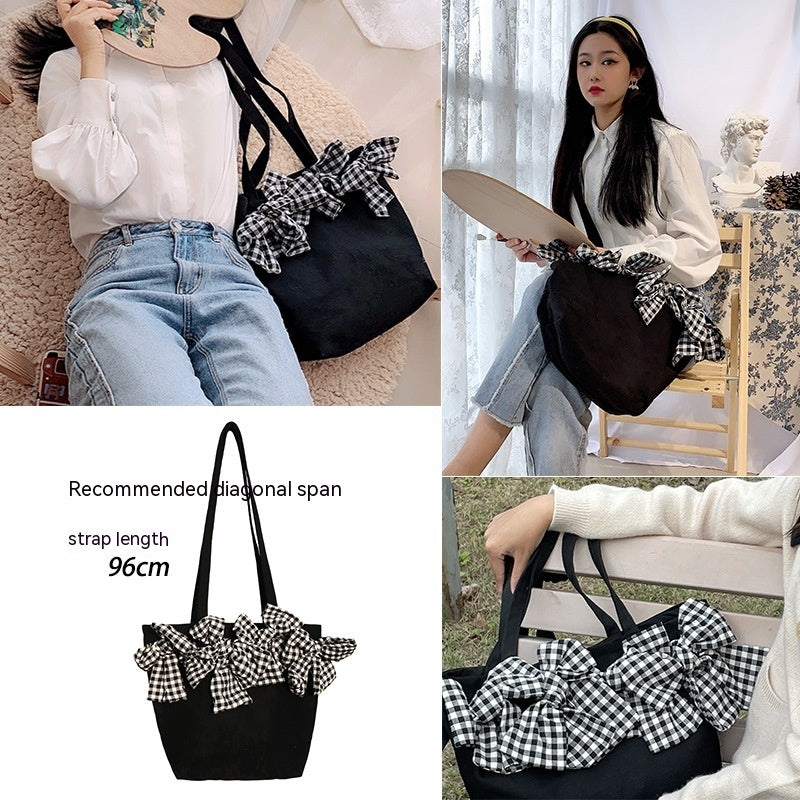 Large-capacity Three-dimensional Plaid Big Bow Crossbody Bag