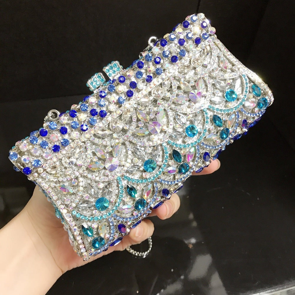 Fish Scale Blue And White Porcelain Diamond Metal Evening Bag With Diamonds