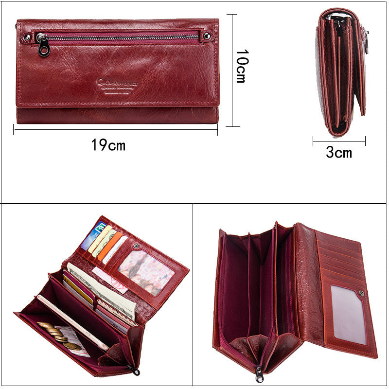 Leather Women's Wallet Long Leather Clutch Multi-card Coin