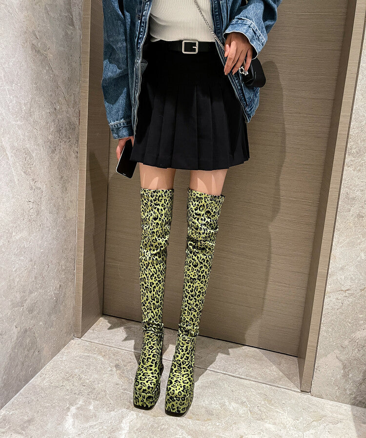 Square Head Thick Heel Knee High Boots