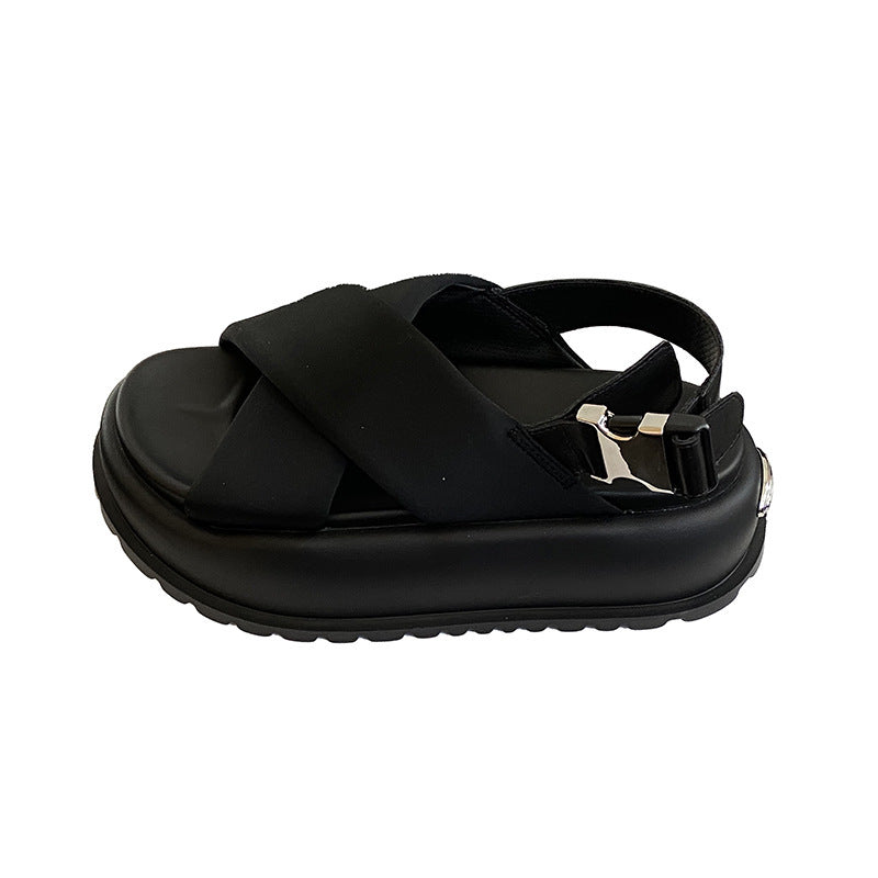 Retro Fashion Outerwear EVA Platform Cross Buckle Strap Breathable Sandals