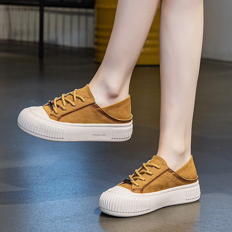 Female Cowhide Platform Soft Bottom Casual Shoes