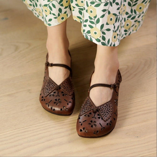 Buckle Ethnic Style Women's Shoes Hollow Breathable Flower Sandals