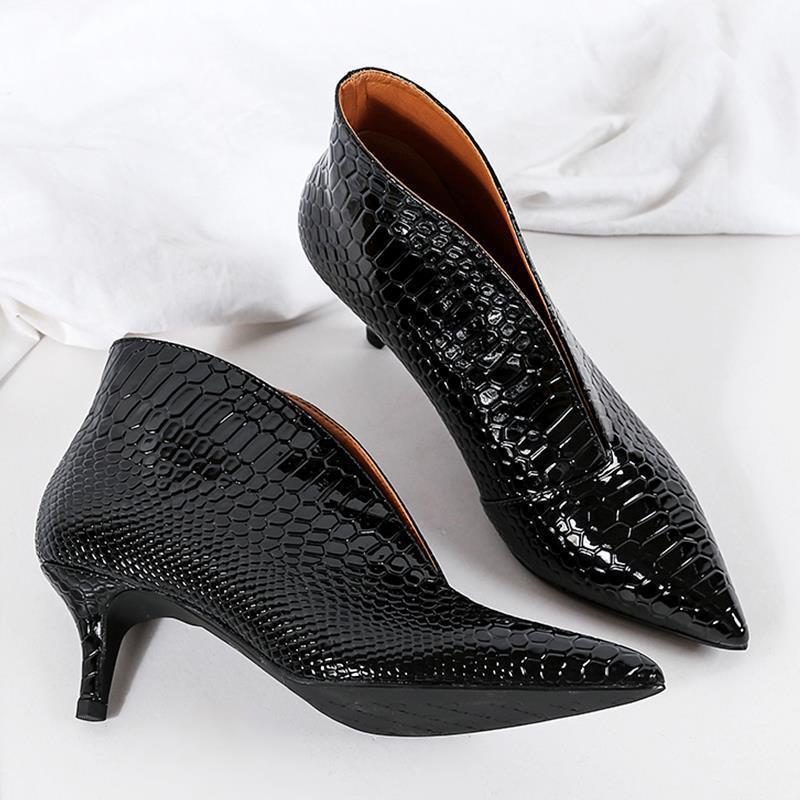 Pointed Toe Thin High Heel Lacquer Short Boots For Women