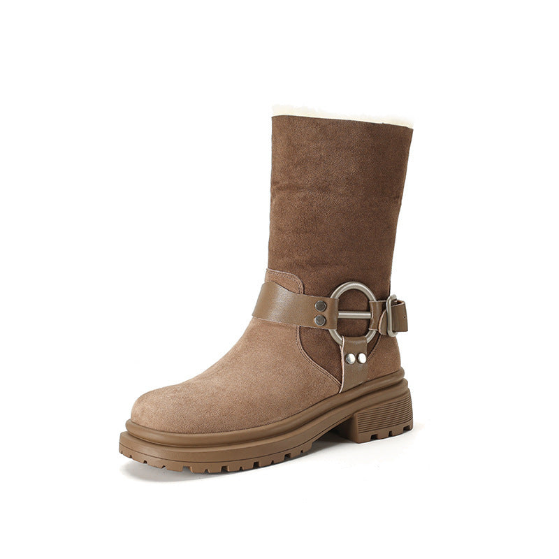 Botas de nieve estilo western con suela gruesa para mujer