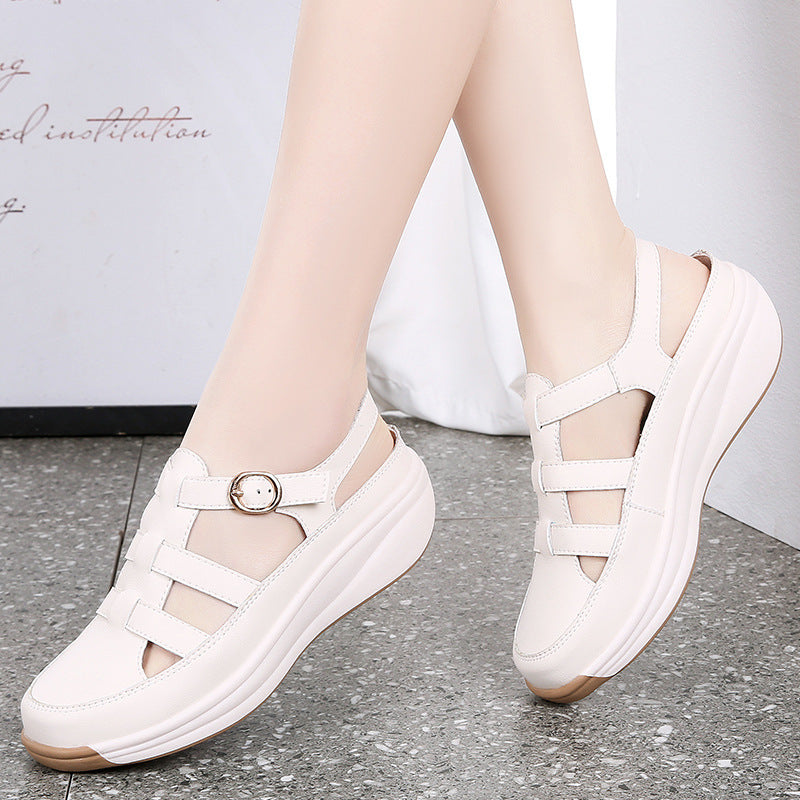 Plus Size Closed Toe Height Increasing White Shoes Thin Sandals Casual Fashion