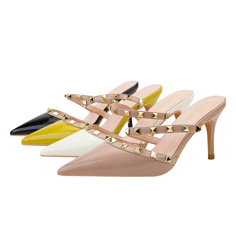 Women's Metal Rivet Patent Leather Sandals