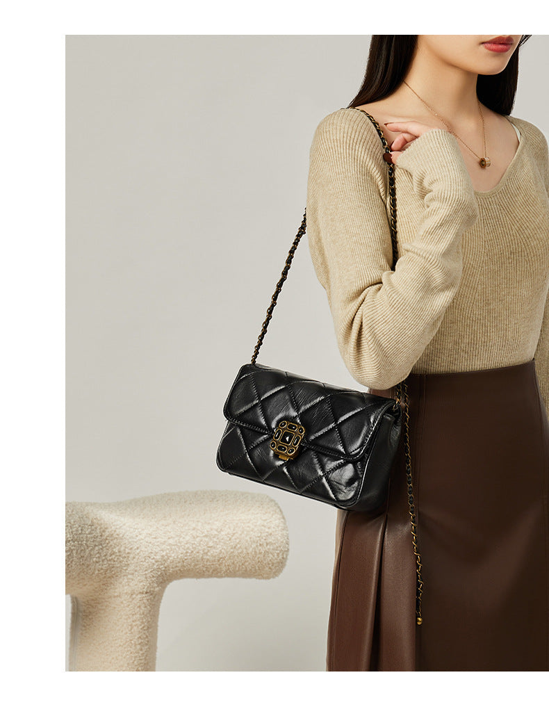 Small Square Bag Women's Fashion Crossbody Versatile Cowhide Handbag