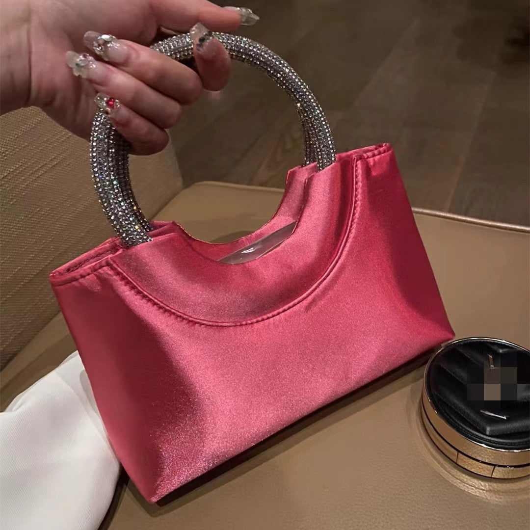 Bolso de mano de satén de seda con diamantes de imitación para cenas de mujer Diseño de interés especial