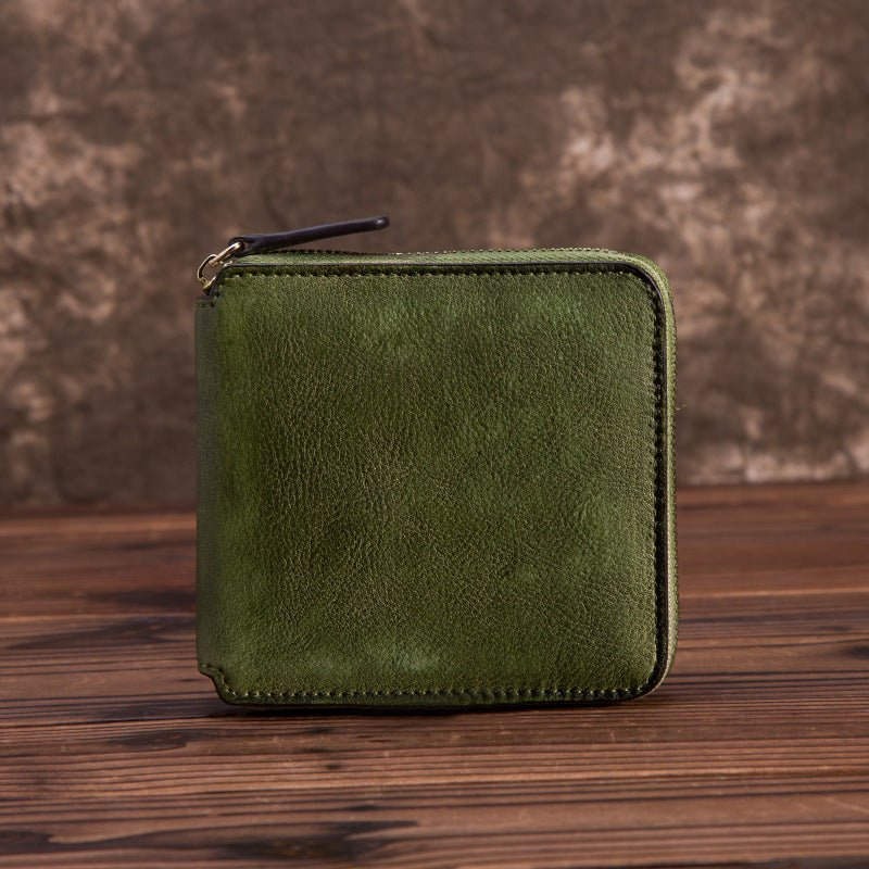 Solid Color Short Cowhide Hand-rub Color Wallet