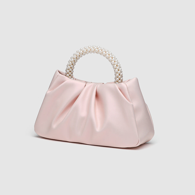 Bolso de mano dulce Maiden Pearl, bolso de mujer a la moda con pliegues, bandolera tipo nube, mini bolso