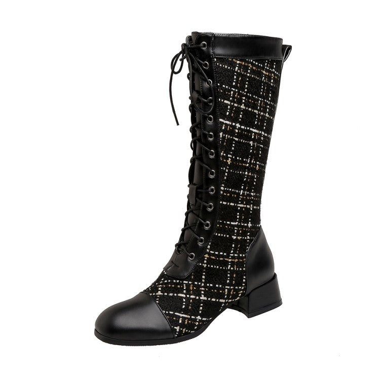 Euro-american Style Large Size Splicing Lace-up High Boots For Women