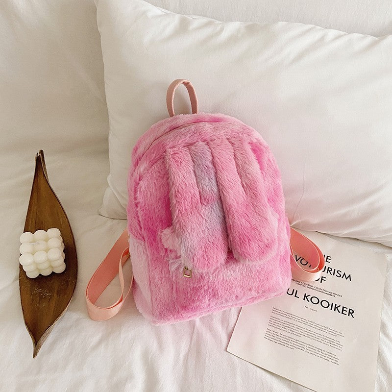 Mochila de peluche con orejas de conejo para mujer