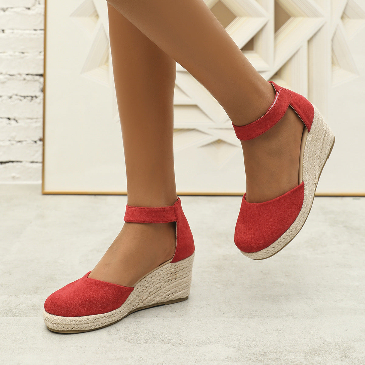 Sandalias elegantes para mujer, nuevas sandalias de cuña con punta cerrada, plataforma de paja tejida con cuerda de cáñamo