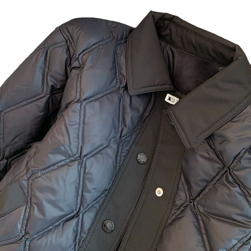 Black Rhombus Polo Collar Cotton-padded Jacket