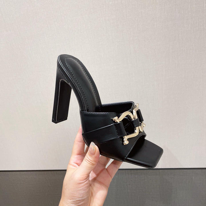 High Heel Shoes Square Head Square Flat Heel