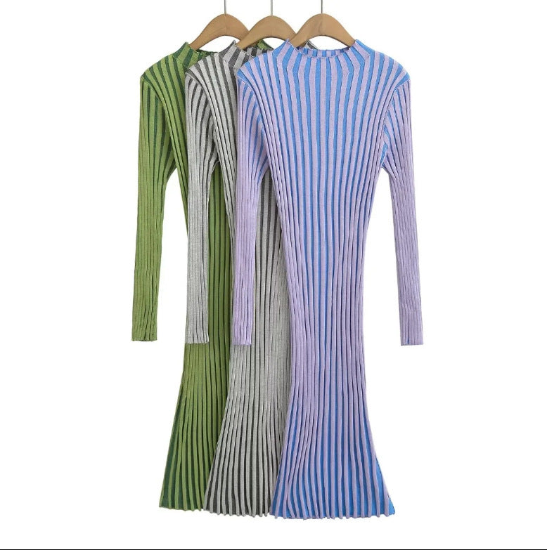 Women's Hot Girl Vertical Stripes Knitted Dress