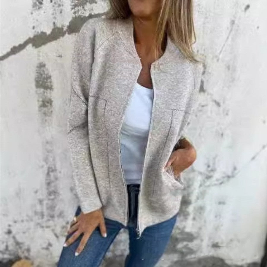 Cárdigan informal de cuello redondo a la moda para mujer