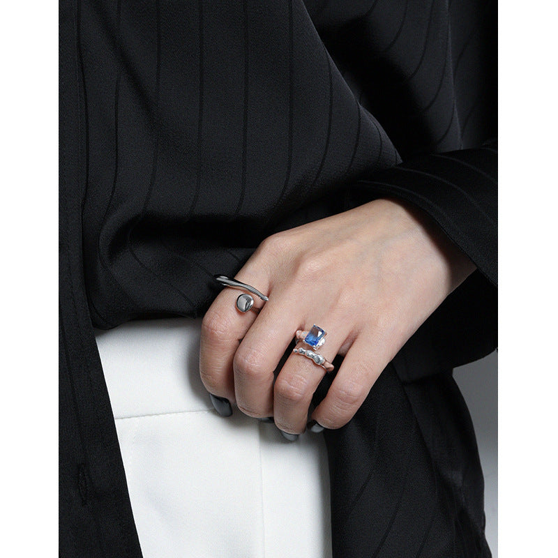 Irregular Surface Irregular Misalignment S925 Openning Silver Ring